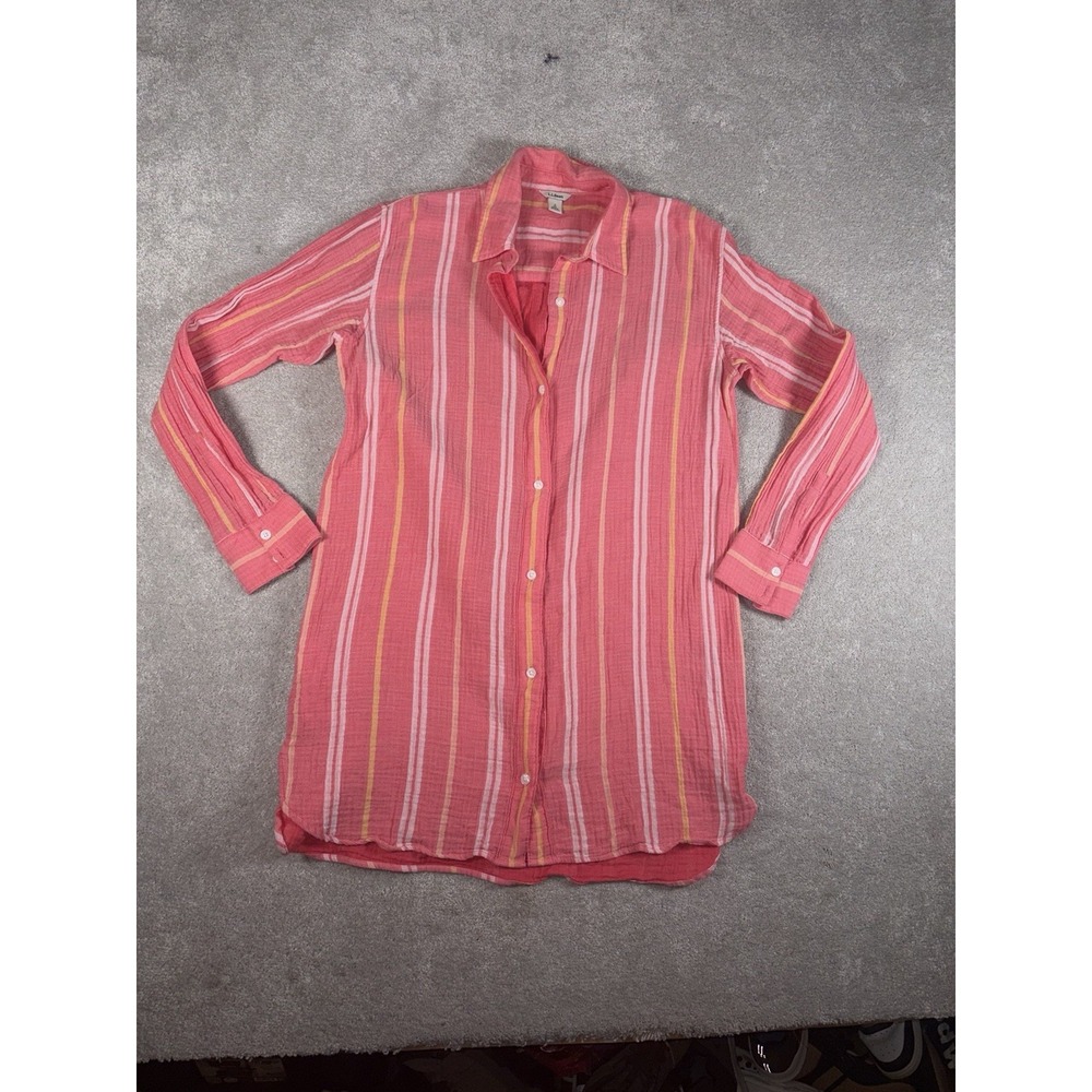 L.L. Bean Coral Pink Striped Button-Down Shirt